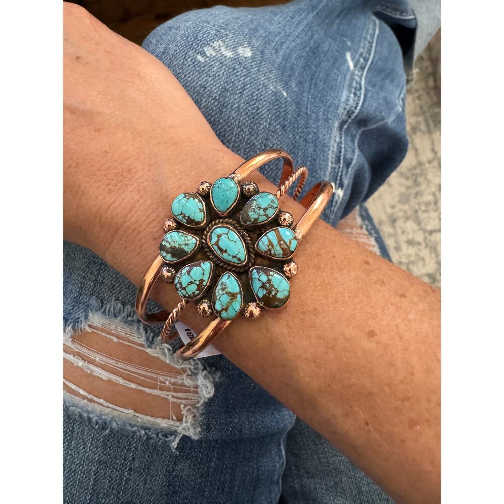 Mine 8 Copper Turquoise Statement Cuff Bracelet Western Boho Boutique